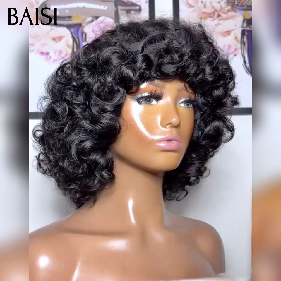 BAISI Bob Perruque Avec Frange Ondulé egg Wave 12 Pouce 69€ Sans Colle en 100% Cheveux Humains
