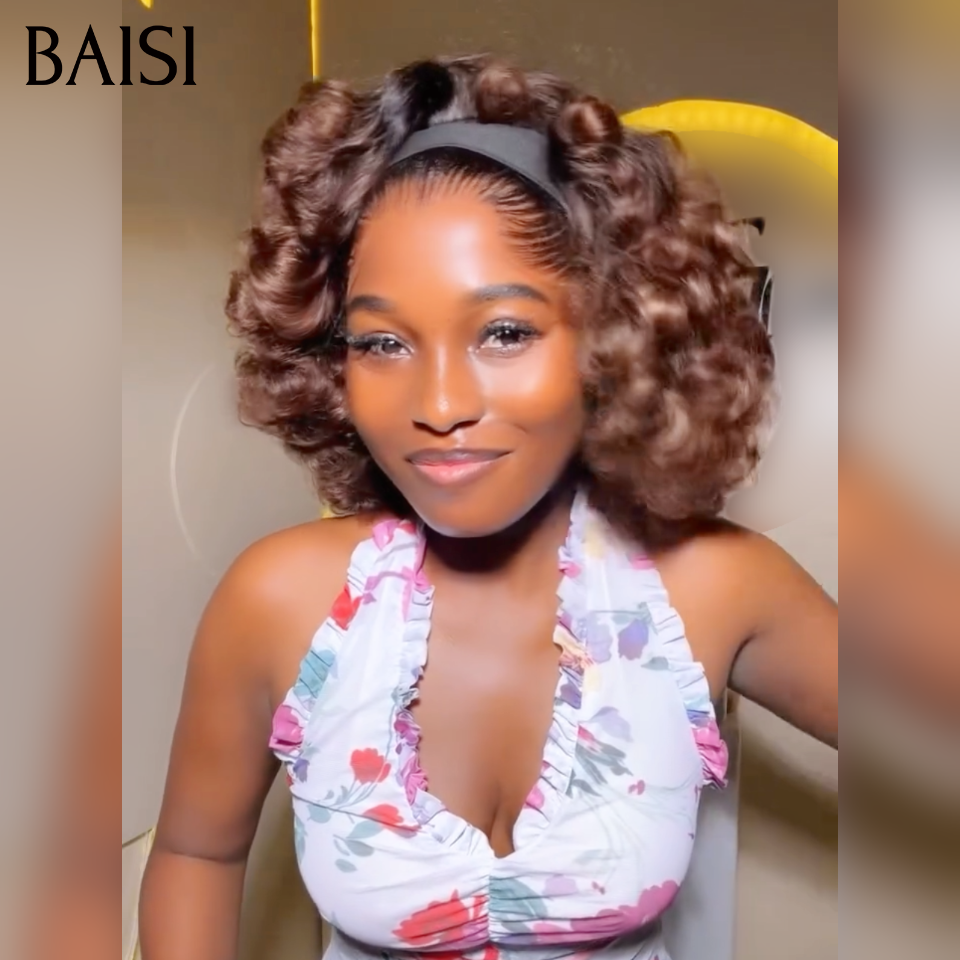 BAISI Promotion Perruque Avec bandeau egg wave 12 pouces 129€ marron 4# en 100% Cheveux Humains