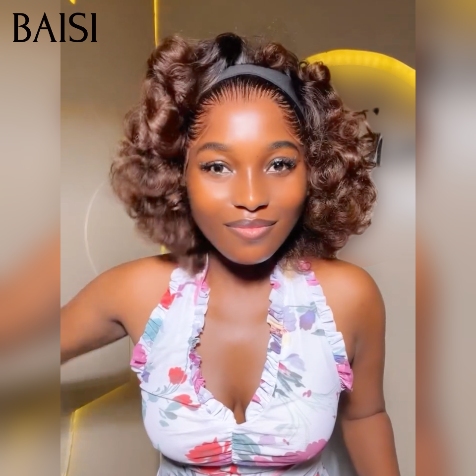 BAISI Promotion Perruque Avec bandeau egg wave 12 pouces 129€ marron 4# en 100% Cheveux Humains