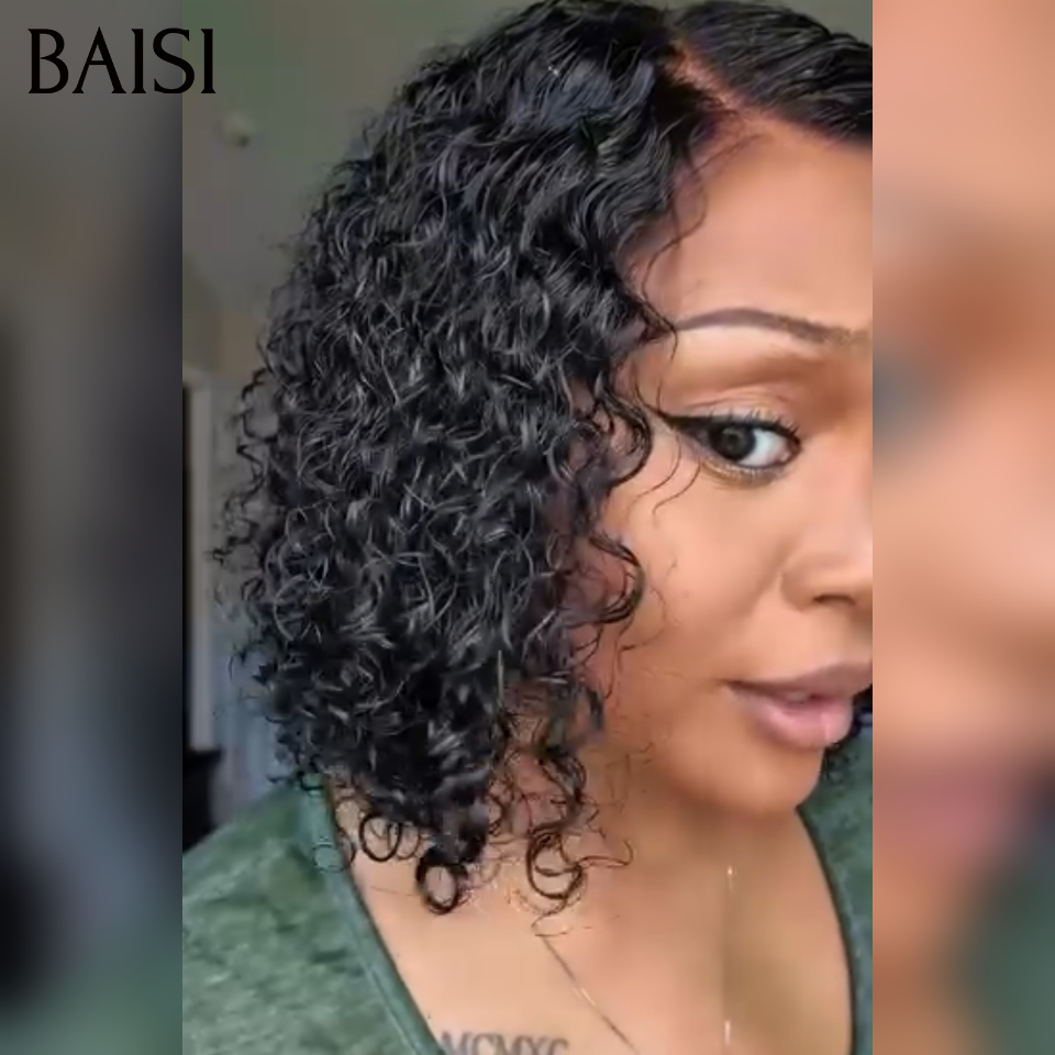 BAISI 4x4 lace closure 10 pouces curly wave ou T part PERRUQUE BOUCLÉE CURLY En Couleur Miel avec Racine Noir 1BT27# En 100% CHEVEUX HUMAINS BS120