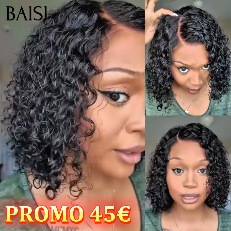 BAISI 4x4 lace closure 10 pouces curly wave ou T part PERRUQUE BOUCLÉE CURLY En Couleur Miel avec Racine Noir 1BT27# En 100% CHEVEUX HUMAINS BS120