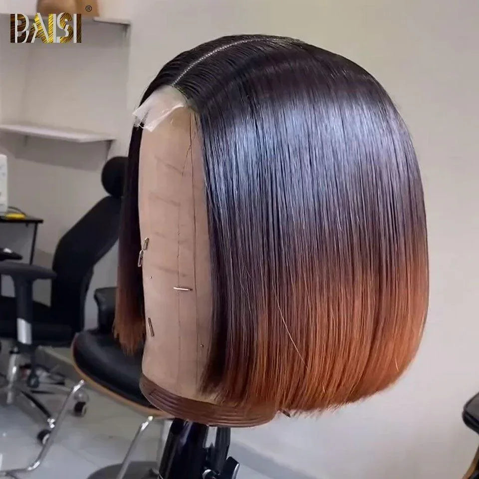 BAISI 2X6  Perruques de Luxe Haute Qualité Viêtnam Hair 300% Densité  Lisse Marron avec racine noir 1BT4# A1 Fabriquées par les cheveux double drawn mèches vièges volume plus de 20 ans d' utilisations