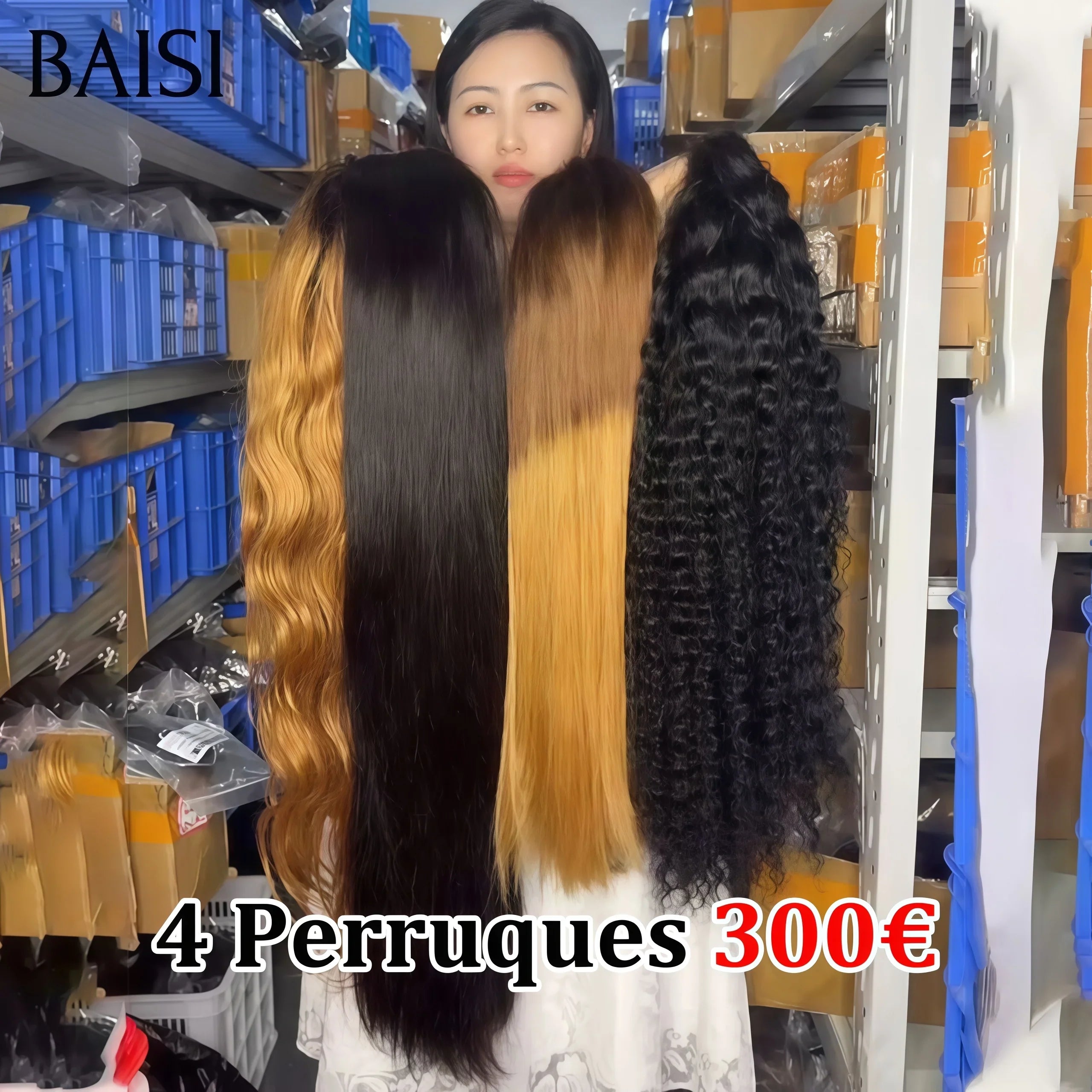 BAISI Lot de 4 perruques Flash Offer PROMOTION 300€ 4 styles de perruques différents en 100% vrais cheveux humains BS65