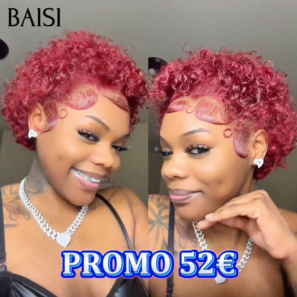 BAISI 13x4 Lace Perruque Curly En Couleur Variée bordeaux en 100% Cheveux Humains en Mèche Indian Brésilien