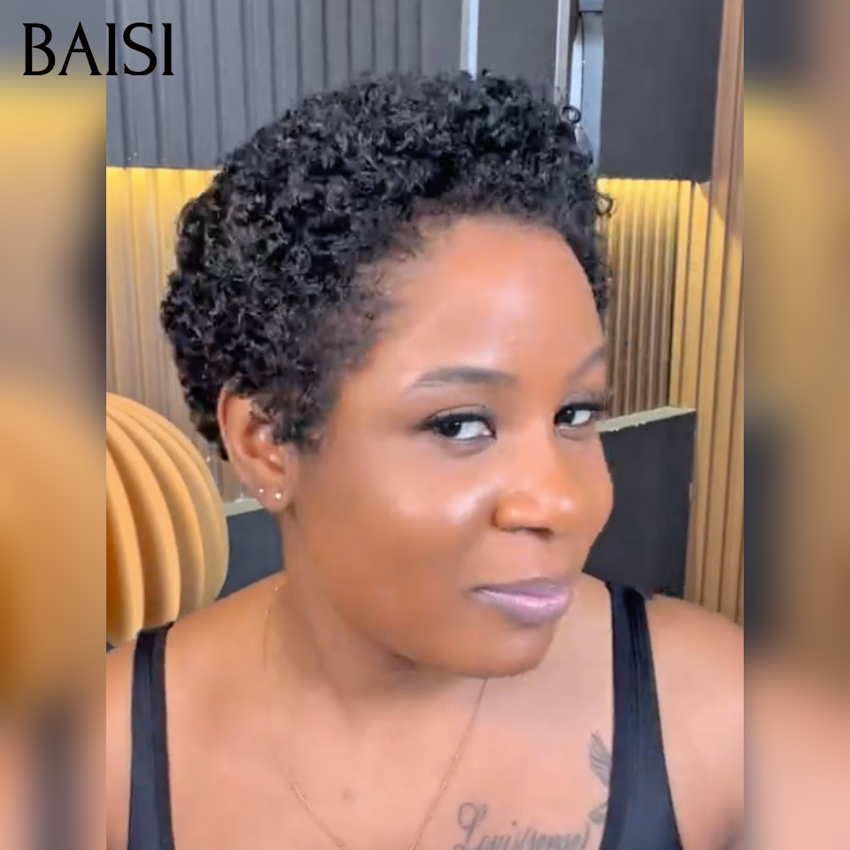 BAISI Perruque Fabriqué à la Machine Pré-plucked Pas Besoin de Colle 45€ noir sans Colle ou 13x4 lace frontale 68€ PROMO en 100% vrais cheveux humains