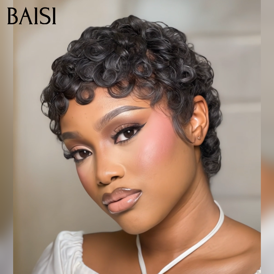 BAISI Prix en Gros  perruques de l'usine 1 pixie finger 1B 50€ cheveux humains ou 1 carton 10 pièces 150€ ou 14 perruques longues 200€cheveux naturels stock limité blended humain hair sans retour