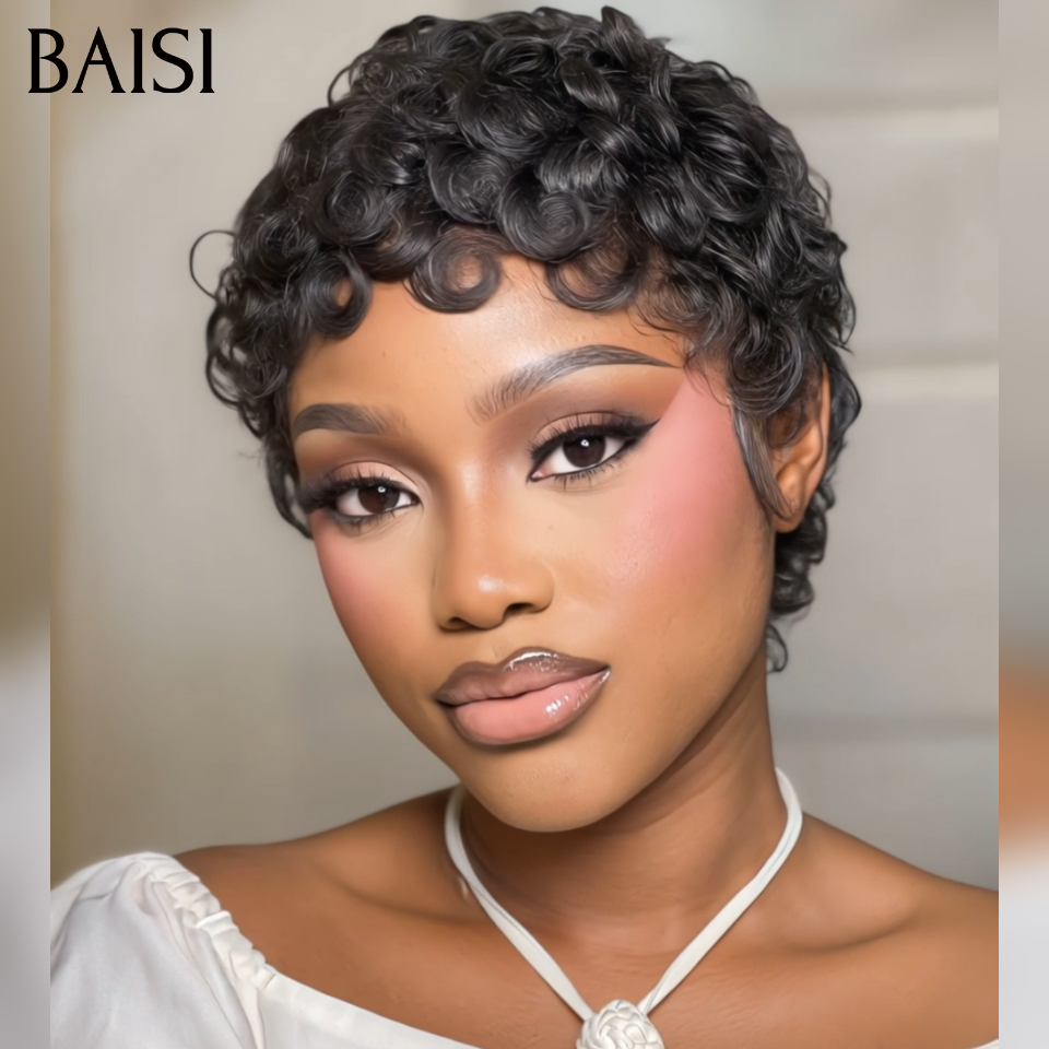 BAISI Prix en Gros  perruques de l'usine 1 pixie finger 1B 50€ cheveux humains ou 1 carton 10 pièces 150€ ou 14 perruques longues 200€cheveux naturels stock limité blended humain hair sans retour