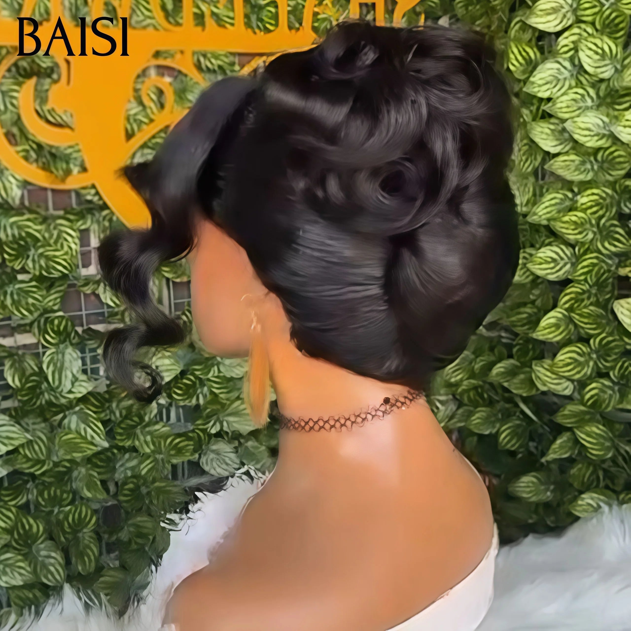 BAISI Coiffure de luxe Kitty Perruques Mariage noir Prête à porter chignon et personalisation comme sur la vidéo 100% identique avec lace frontale événement spécial BS120
