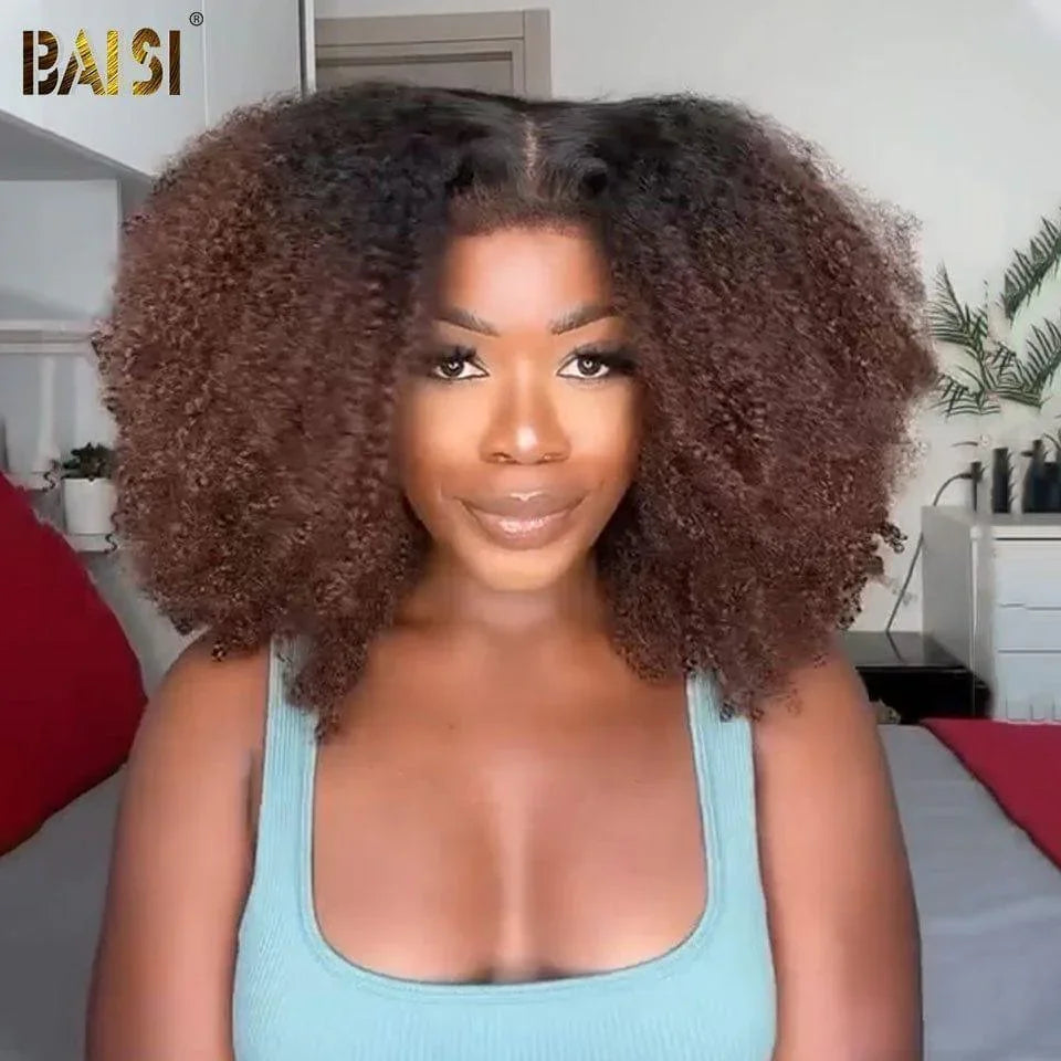 Peruca BAISI Afro Curly Wave 18 polegadas 1BT4 # no topo de gama com cabelo natural de bebê sem renda sem cola 100% cabelo vietnamita 300% densidade mais de 20 anos de uso BS120