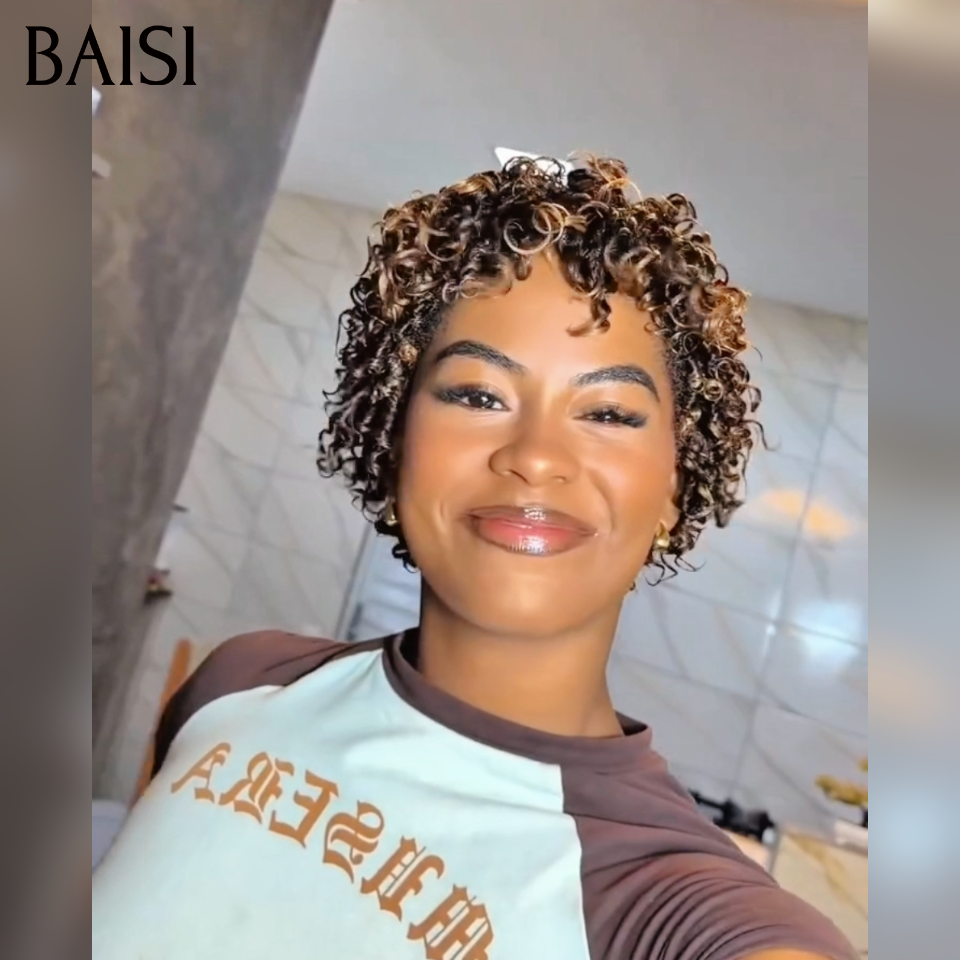 BAISI Prix en Gros Perruque Sans Colle Sans Lace 58€ marron pixie P4/30# 8197 100% vrais cheveux humians