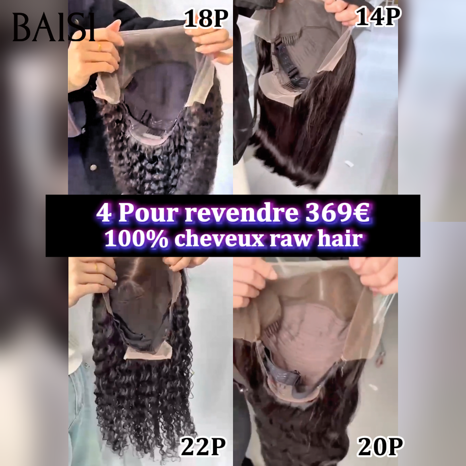 BAISI Perruques 4 Pour revendre 369€ 13x4 curly 18 pouces et lisse 14 pouces et deep wave 22 pouces et body wave 20 pouces 100% 100% cheveux raw hair