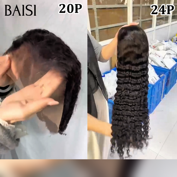 BAISI Perruques 2 Prix en Gros 249€ 13x4 lace frontale curly wave 20 pouces noir et deep wave 24 pouces 100% cheveux raw hair