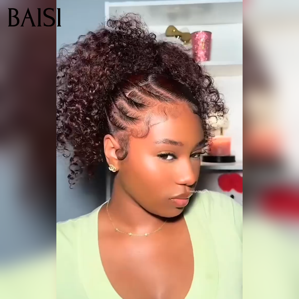BAISI demi-perruque Prêt-à-porter extension chignon ponytail 20 Pouces 189€  En Couleur Noir CURLY en 100% cheveux humains