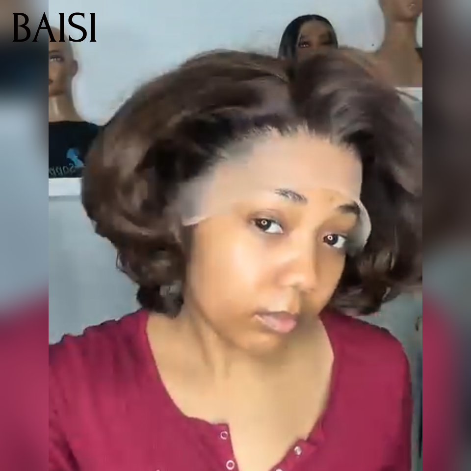 BAISI Perruque Egg Wave en couleur Marron 12 pouce 85€ Pixie En Couleur 1B#27 Lace Frontale 76€ en 100% Cheveux Humains D