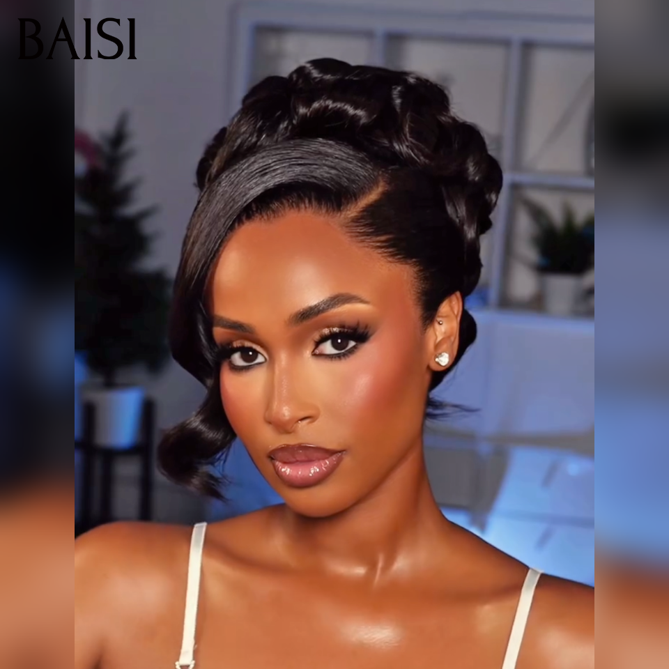 BAISI Nouvelle Arrivée Perruques Moitié Prix 13x4 frontal Lace 189€ ou Vietnam Hair 329€  Chignon de nattes NOIR en chignon bun En 100% cheveux humains