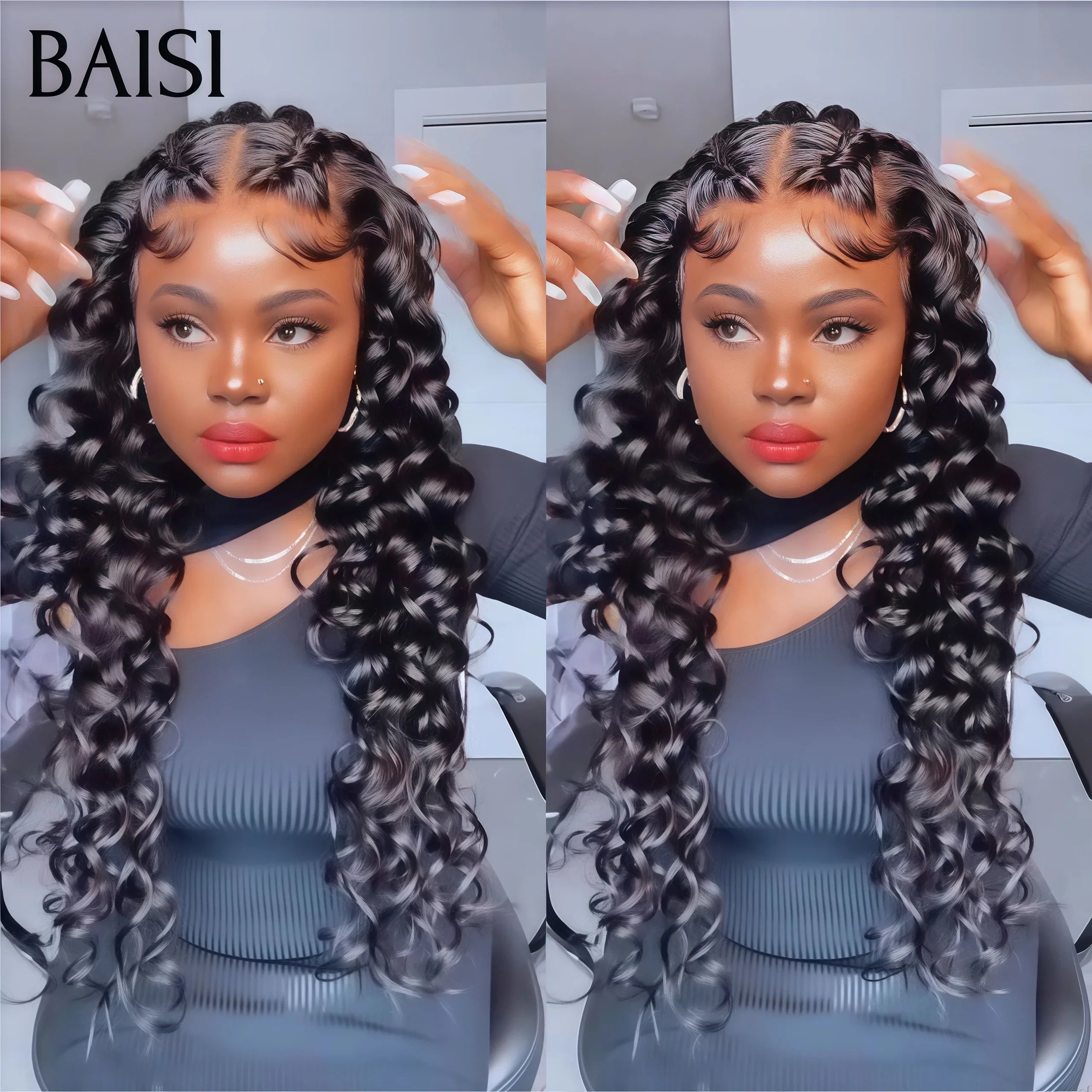 BAISI 13X4 lace perruque bouclé 24 Pouces Petite natte frisé frontale 169€ identique à la photo NOIR 100% cheveux humains
