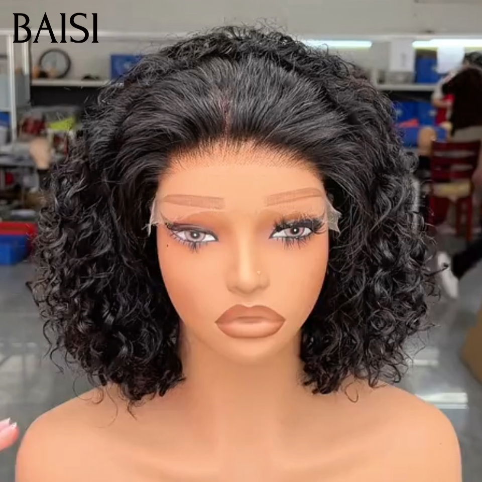BAISI recommandé 4x4 Lace closure Perruque water wave bouclé NOIR 1B# 12 pouce 119€ ou 14 pouce 129€ Usine 250% Densité Très ébouriffée 100% Cheveux Humains 24036
