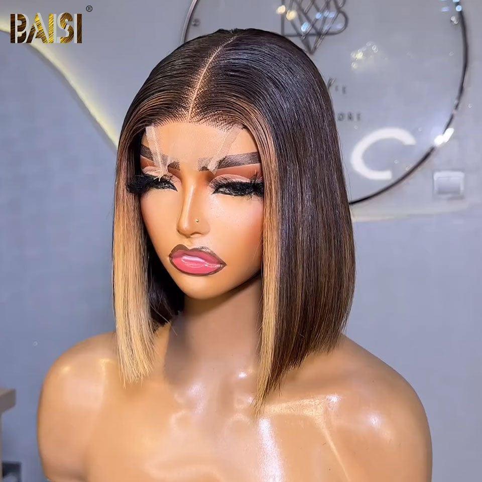 BAISI 2x6 Lace Perruque Lisse1BMix4#27# 10 Pouces  98€ En 100% Cheveux Humains Vietnam Hair