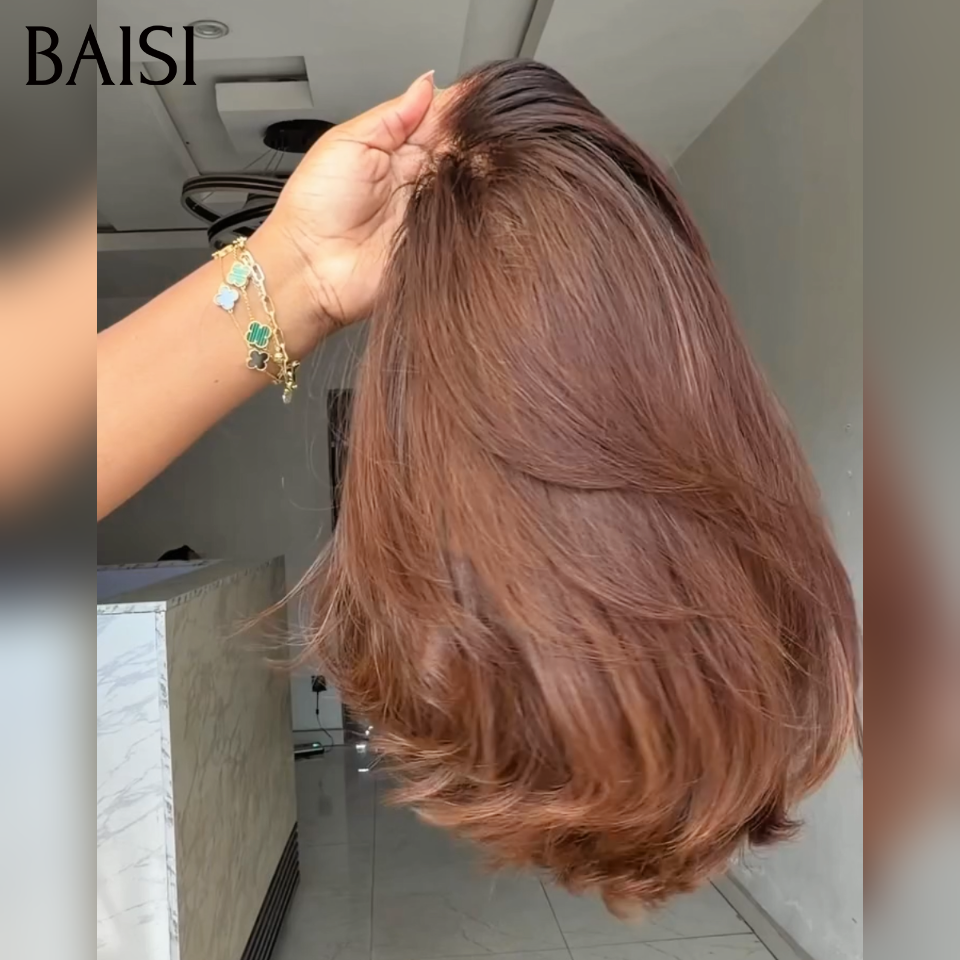 BAISI 1 marron lisse frontale 12pouce et 14 pouce disponible couleur simple bon résultat bon le travail ou le quotidien vrais cheveux humains