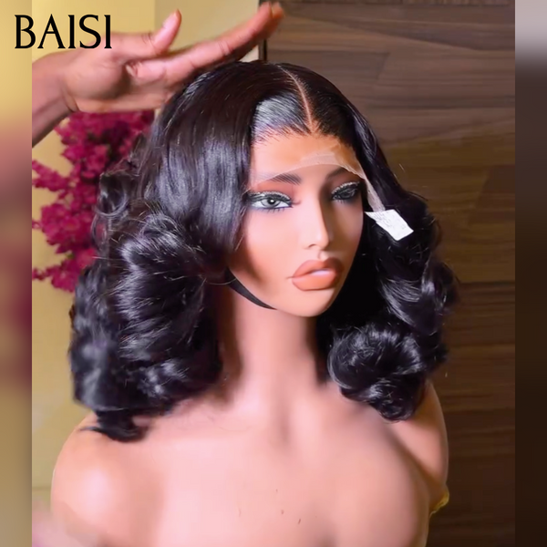 BAISI  13*4 lace frontal Perruque egg wave noir 100€ ou 4/30# 89€ ou Chioma pixie sans lace 39€ finger wave NOIR Moitié Prix Livraison Express 48H en 100% cheveux humains