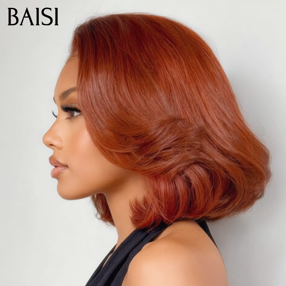 BAISI Promotion Black Friday 1 marron bob coupe 98€ ou 2 pixies 89€ 10 Pouces 13x4 lace frontal bob lisse en 2 couleurs Mixte Miel et Marron en 100% Cheveux Humains