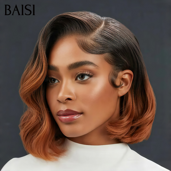 BAISI Perruque BOB 13x4 lace frontal NOIR Mixte brun 98€ egg curl wave en 100% cheveux humains