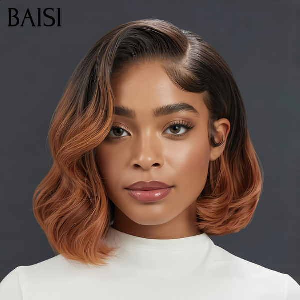 BAISI Perruque BOB 13x4 lace frontal NOIR Mixte brun 98€ egg curl wave en 100% cheveux humains
