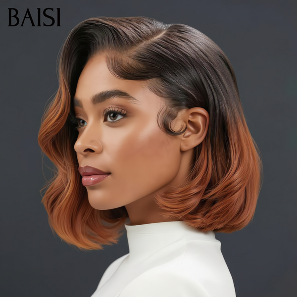 BAISI Perruque BOB 13x4 lace frontal NOIR Mixte brun 98€ egg curl wave en 100% cheveux humains
