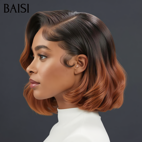 BAISI Perruque BOB 13x4 lace frontal NOIR Mixte brun 98€ egg curl wave en 100% cheveux humains