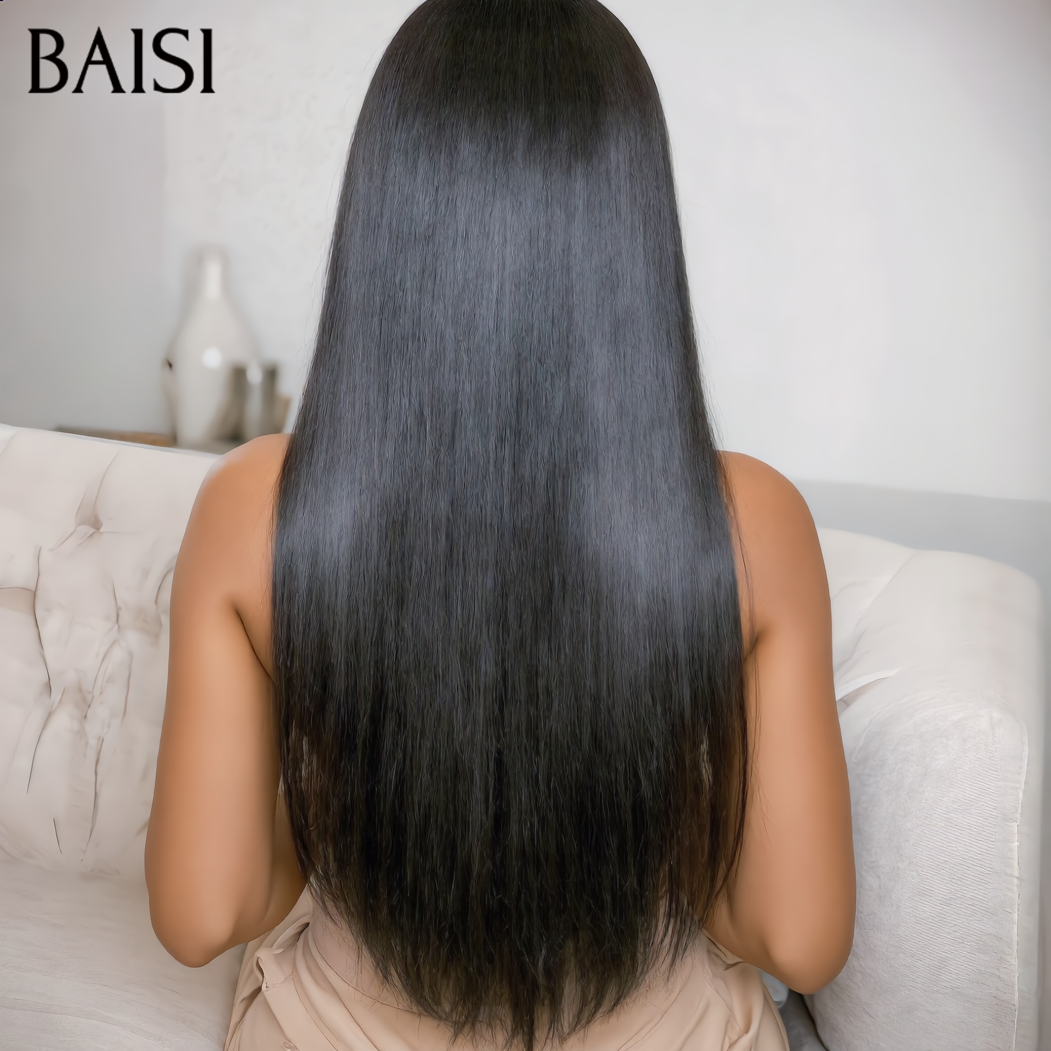 BAISI 13x4 Frontal Straight Wig in color #33 Pre-Plucked No Glue Needed in 100% Raw Hair Lace Already Cut