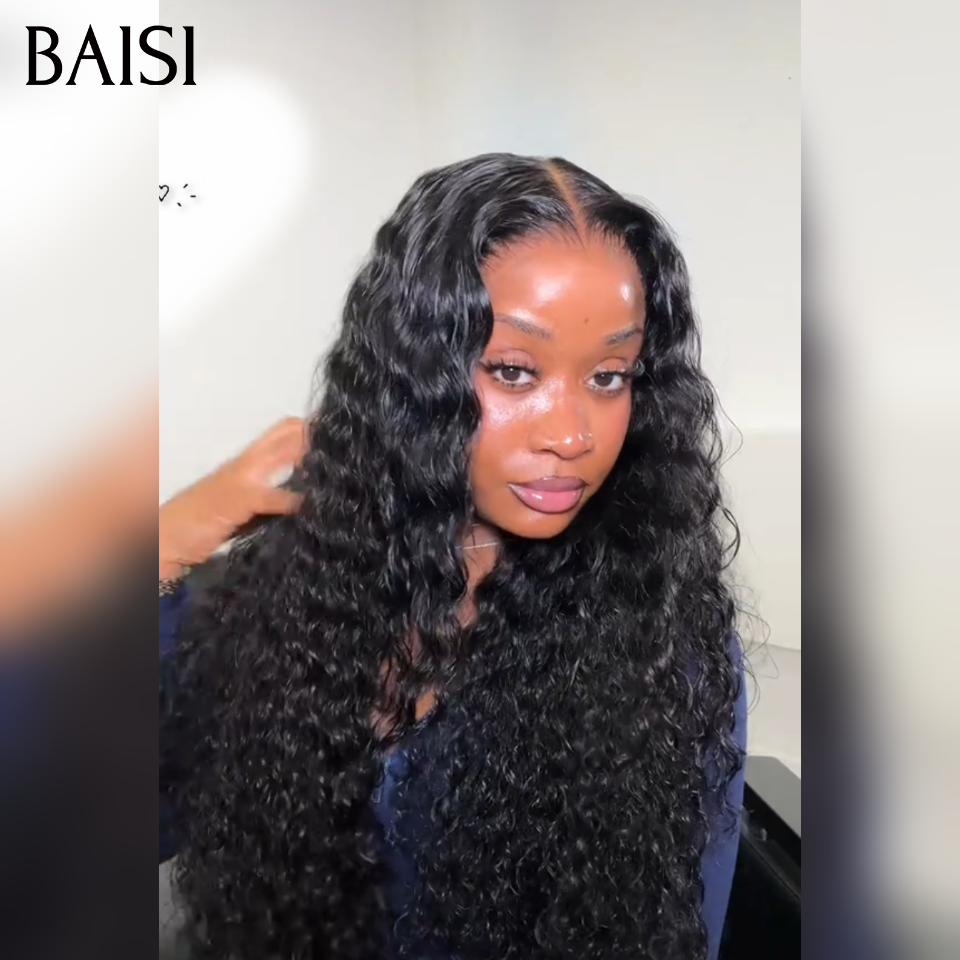 BAISI Perruque 13x4 Lace Frontale Deep Wave Noir 24Pouces 129€  en 100% Cheveux Humains Perruque en France Livraison sous 48H TVA 0€ Demain Fini