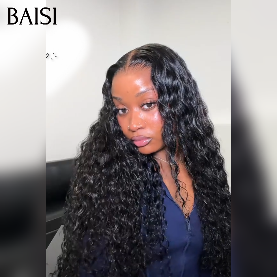 BAISI Perruque 13x4 Lace Frontale Deep Wave Noir 24Pouces 129€  en 100% Cheveux Humains Perruque en France Livraison sous 48H TVA 0€ Demain Fini