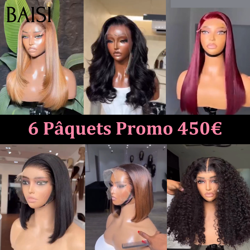 BAISI 6 Pâquets Promo 450€ ( 24P+24P+12P+10P+10P+8P ) OU  6 Pâquets Soldes 550€ ( 18P+18P+12P+12P+10P+8P) Facile à Revendre PROMO Prix usine Fournisseur100% Cheveux Humains