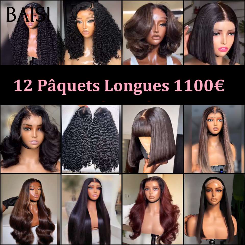 BAISI Aujourd'hui 4 Pâquets bobs 240€ Hot ( 8 pouce X4 ) ou 12 Pâquets Longues 1100€ ( tailles melangées ) Demain plus Disponible Facile à Revendre PROMO Prix Fournisseur Soldes en 100% Cheveux Humains