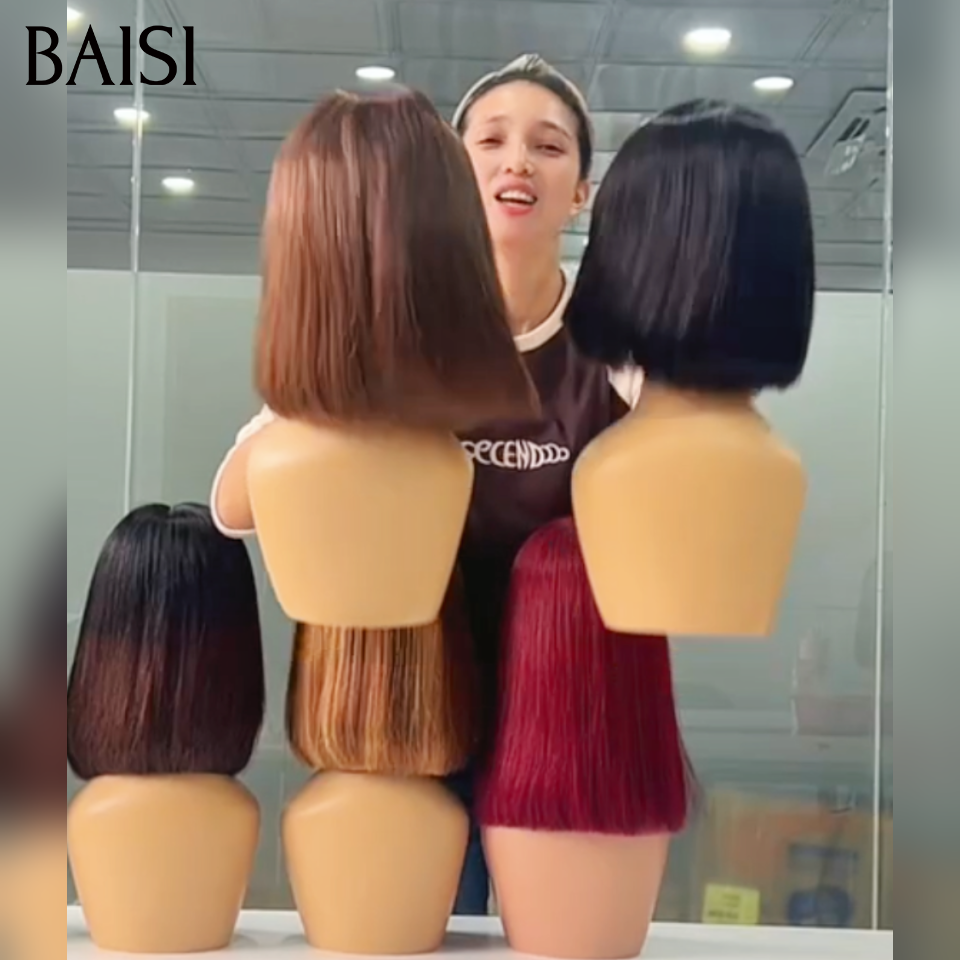BAISI Lot de 6 perruques BOB Vietnam Hair 8 Pouces Trop lisse SDD BONE STRAIGHT Différentes Couleurs mélangées en 100% vrais cheveux humains