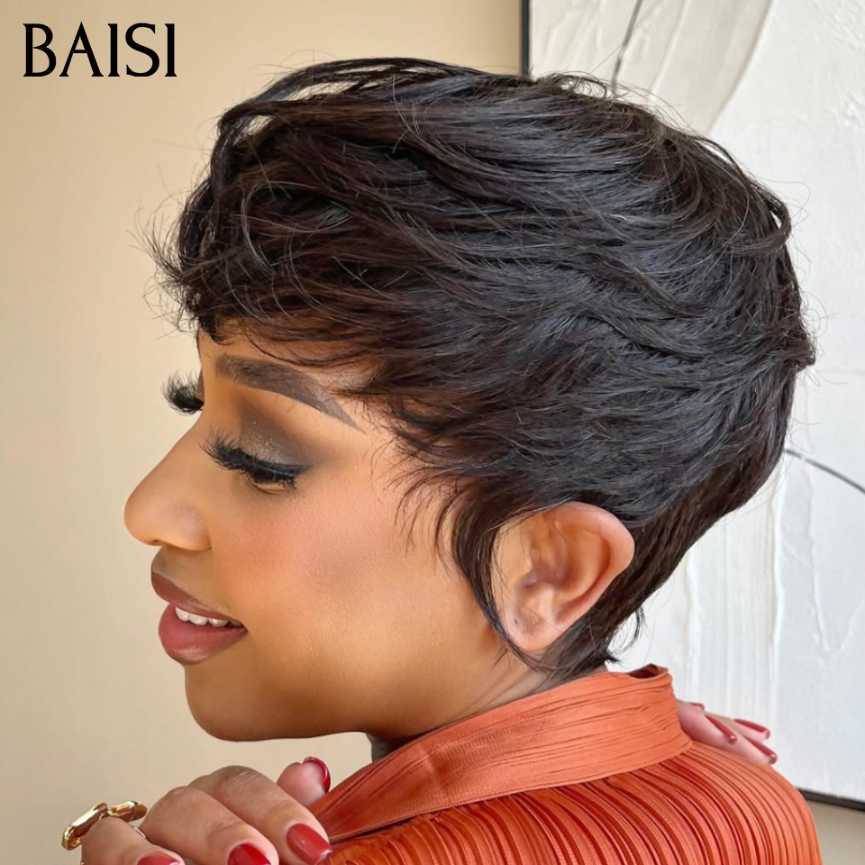 BAISI Perruque BLACK FRIDAY Bas Prix pixie sans lace lisse NOIR PROMO 39€ en 100% cheveux humains