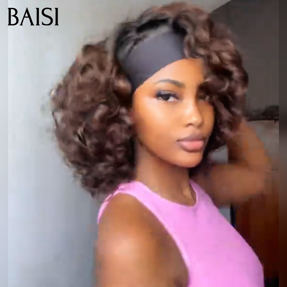 BAISI Perruque Bandeau BOB Egg Wave 12Pouces 139€ Seulement Beaucoup de Volume 250% Couleur Marron Sans Colle Facile à Porter 100% Cheveux Humains