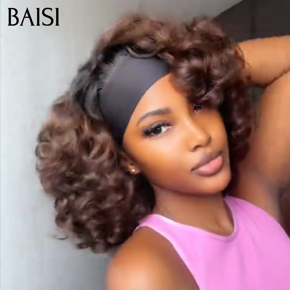 BAISI Perruque Bandeau BOB Egg Wave 12Pouces 139€ Seulement Beaucoup de Volume 250% Couleur Marron Sans Colle Facile à Porter 100% Cheveux Humains