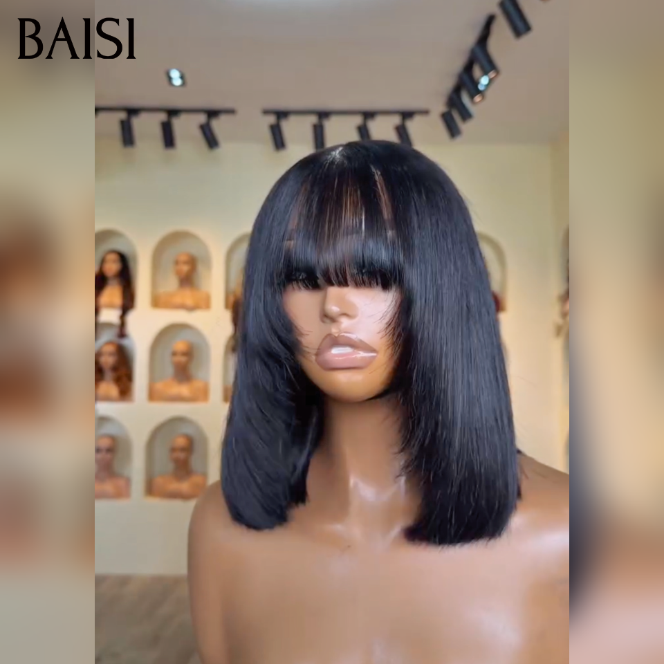 BAISI Peruca Bob Lisa com Franja PRETA de luxo Vietnam Hair SDD bone straight ou Loiro #613 Com Franja
