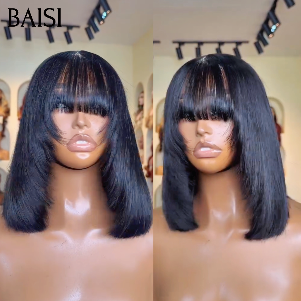 BAISI Peruca Bob Lisa com Franja PRETA de luxo Vietnam Hair SDD bone straight ou Loiro #613 Com Franja