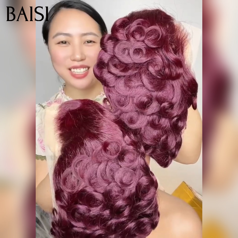 Parrucca BAISI 13X4 Pixie Egg Curls con riga laterale 3 colori borduex 99J# o marrone 1B4# o misti in capelli umani al 100% VIP100