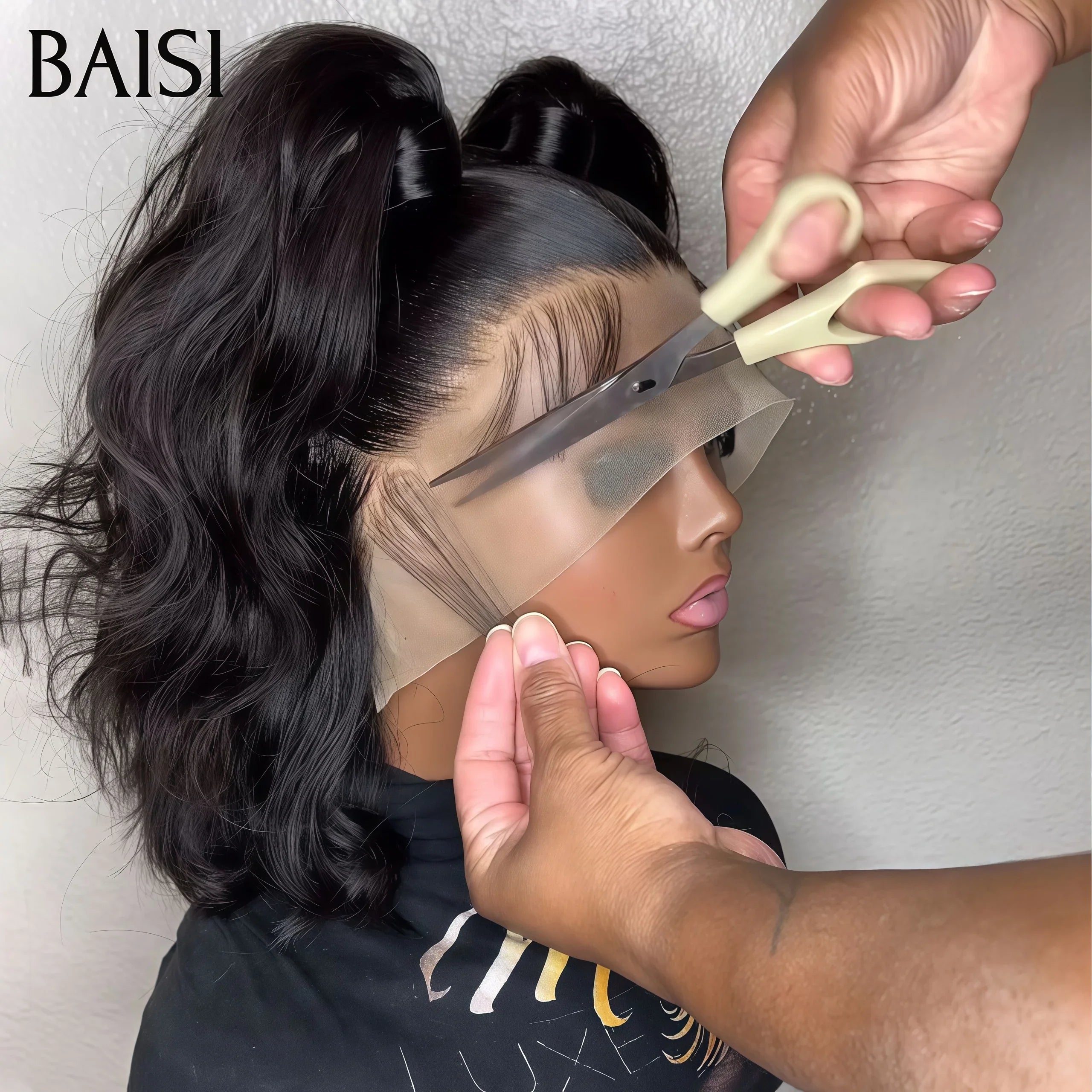 BAISI 13X4 lace frontale avec natte Bob bouclé wave 14 Pouces 99€ 100% Comme le montre l'image en 100% vrais cheveux humains