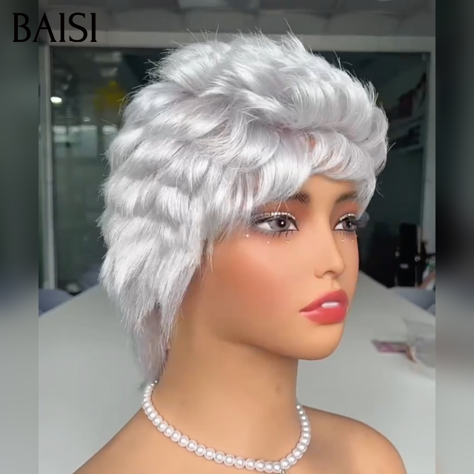 BAISI Pixie Afro Curl Wig 13x4 lace frontal curly all over Black in 100% human hair F-905