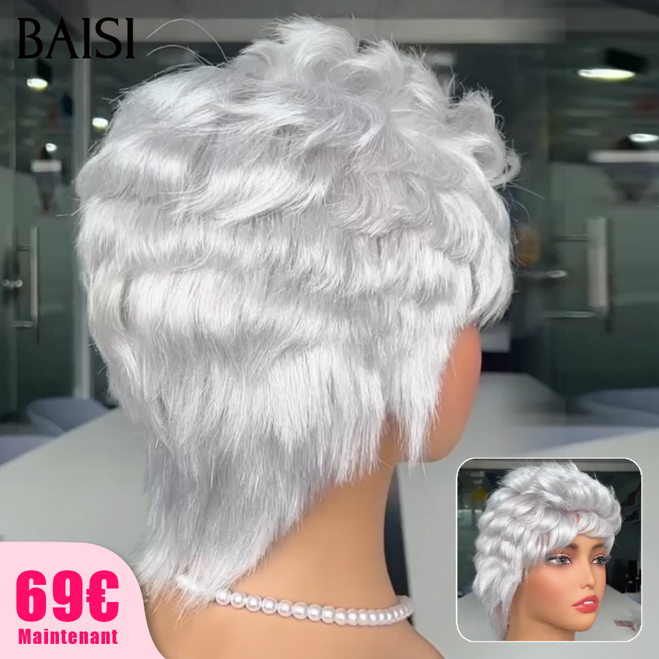 BAISI Pixie Afro Curl Wig 13x4 lace frontal curly all over Black in 100% human hair F-905
