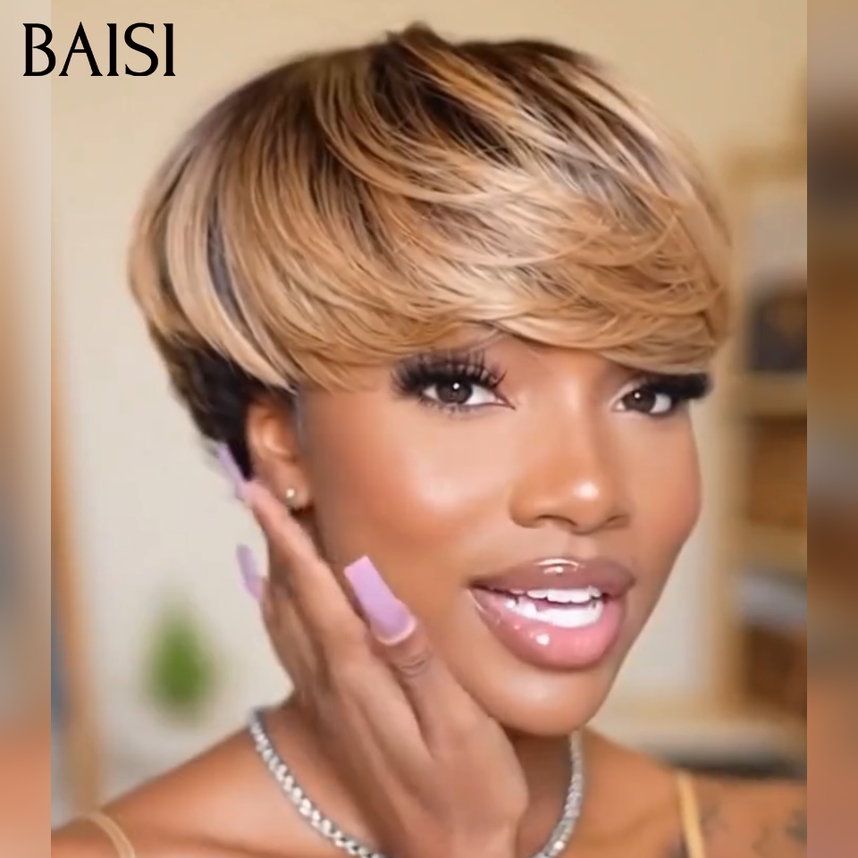 BAISI Peruca Pixie Lisa Mel 60€ ou Correspondência especial de cores em 100% Cabelo Humano