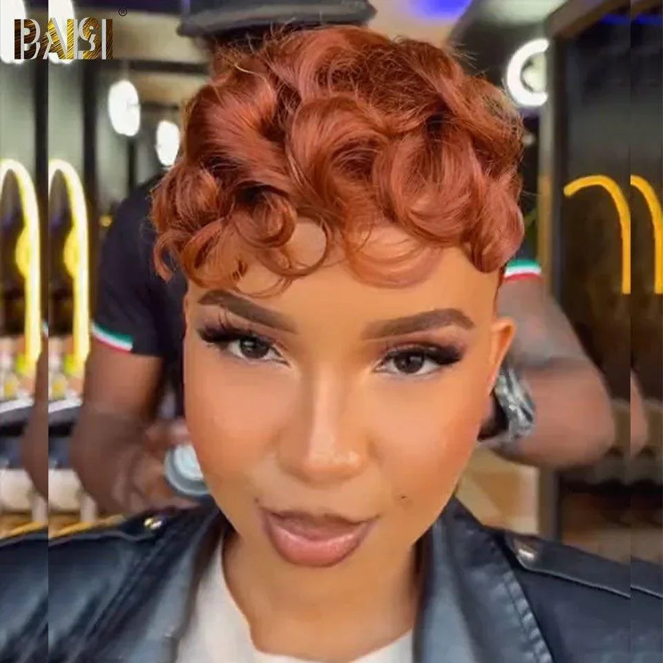 BAISI Pixie Finger Wave Perücke, klein, maschinell hergestellt in Orange Farbe 350# 59 € 6 Zoll aus 100 % Echthaar MP50