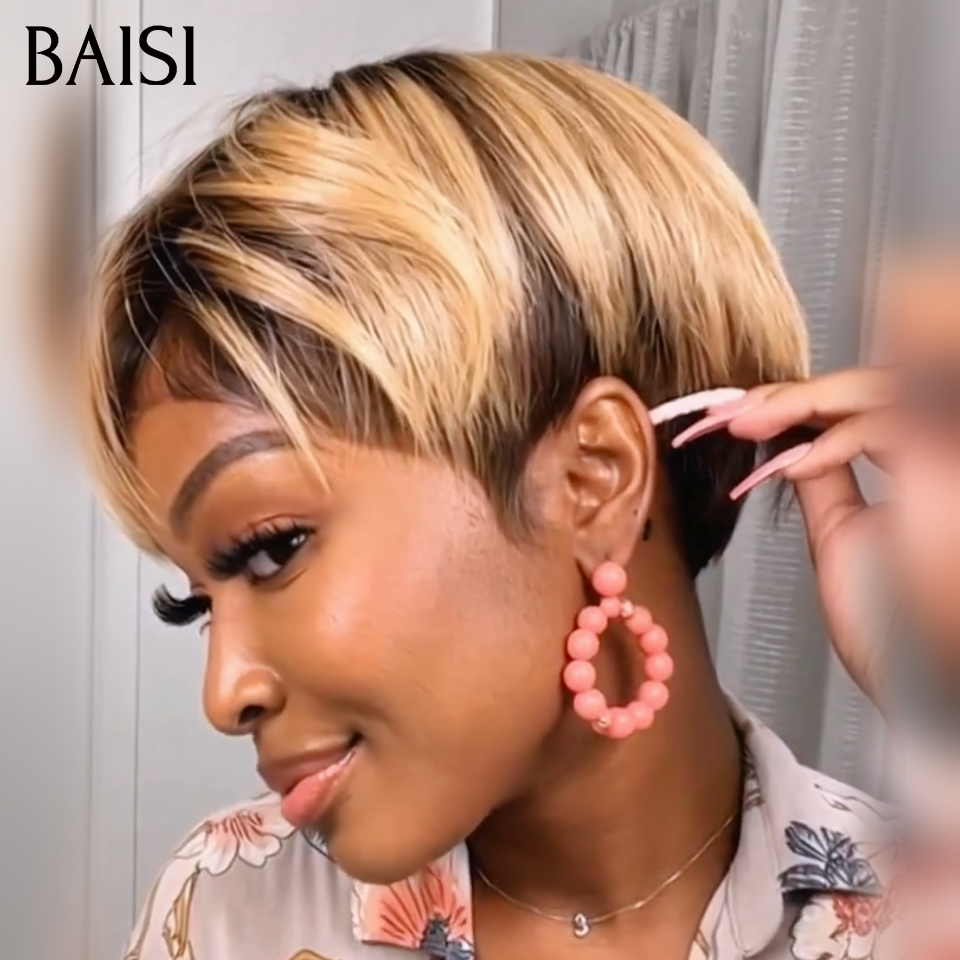 BAISI Peruca Pixie Lisa Mel 60€ ou Correspondência especial de cores em 100% Cabelo Humano