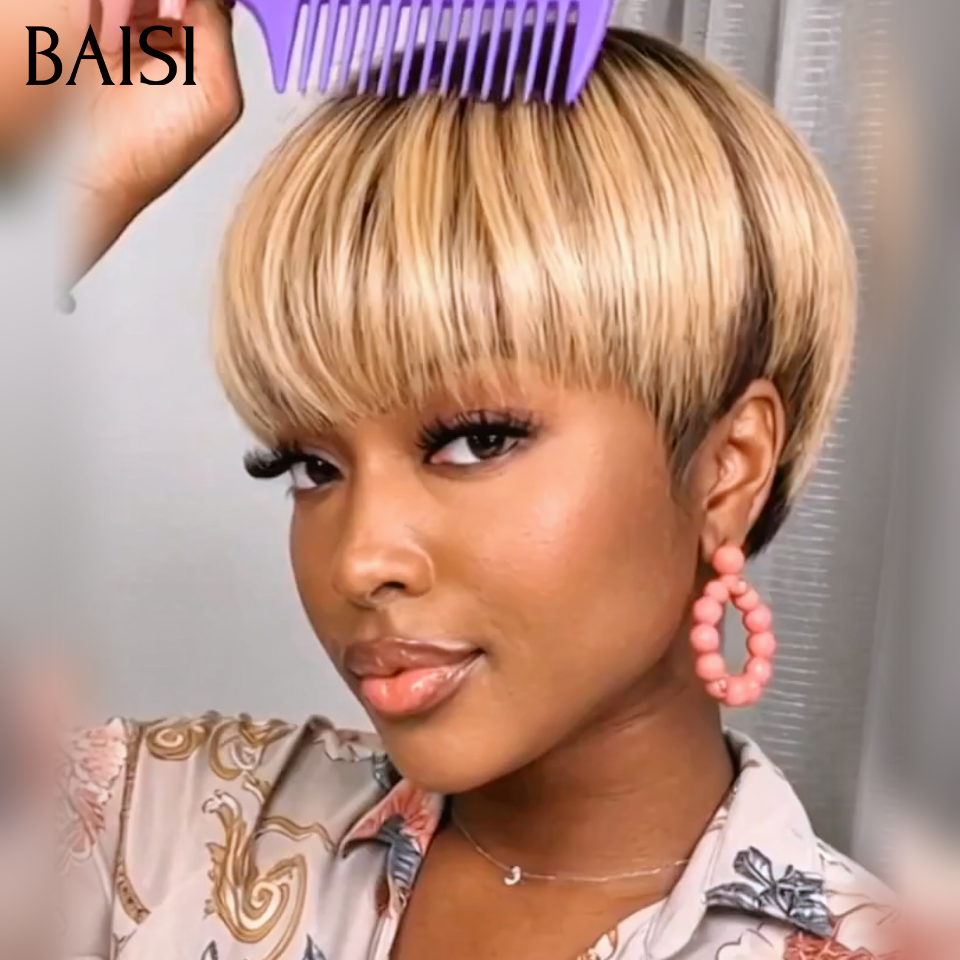 BAISI Peruca Pixie Lisa Mel 60€ ou Correspondência especial de cores em 100% Cabelo Humano