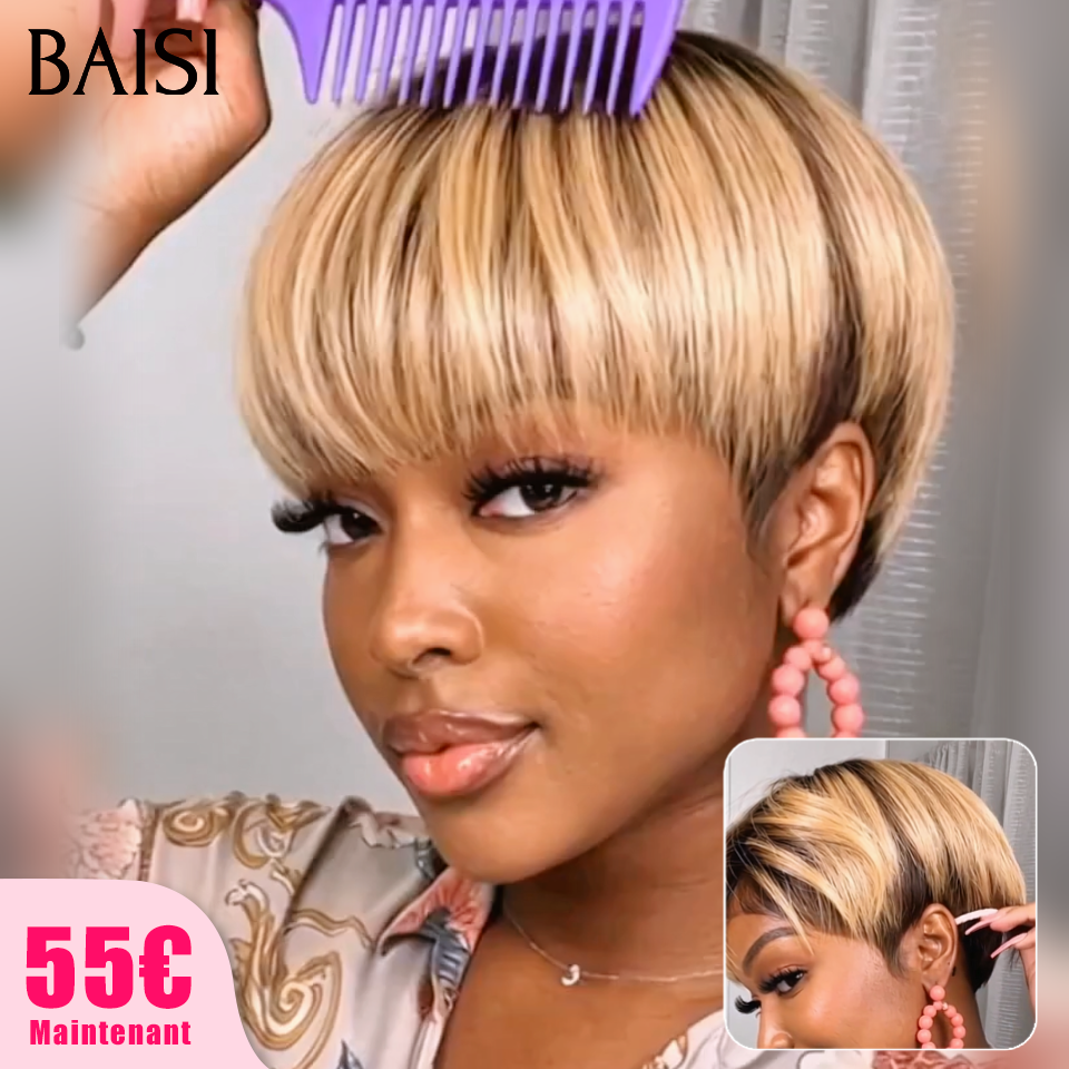 BAISI Peruca Pixie Lisa Mel 60€ ou Correspondência especial de cores em 100% Cabelo Humano
