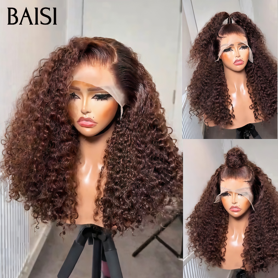 BAISI Perruque 13x4 lace frontal Marron Curly Wave 20 pouces 229€ 100% Recommandée  en 100% Cheveux Humains